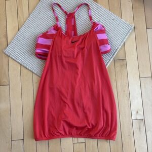 Nike Tankini Top Womens L Pink Striped Swimsuit Statement Layered Racerback Swim